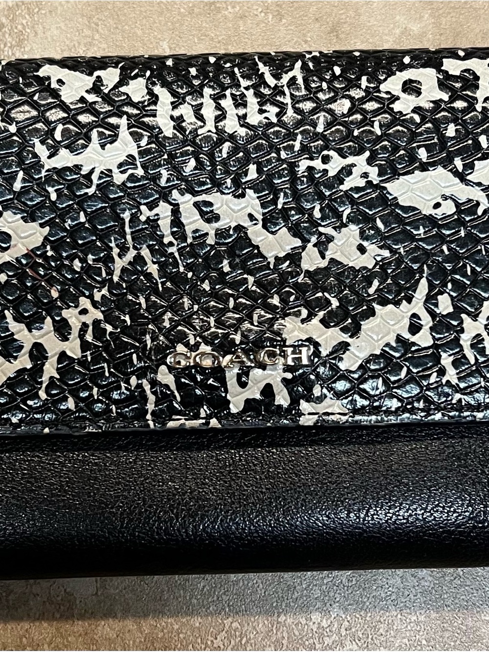 Coach Black and White Textured Fold Wallet with Gold Logo
